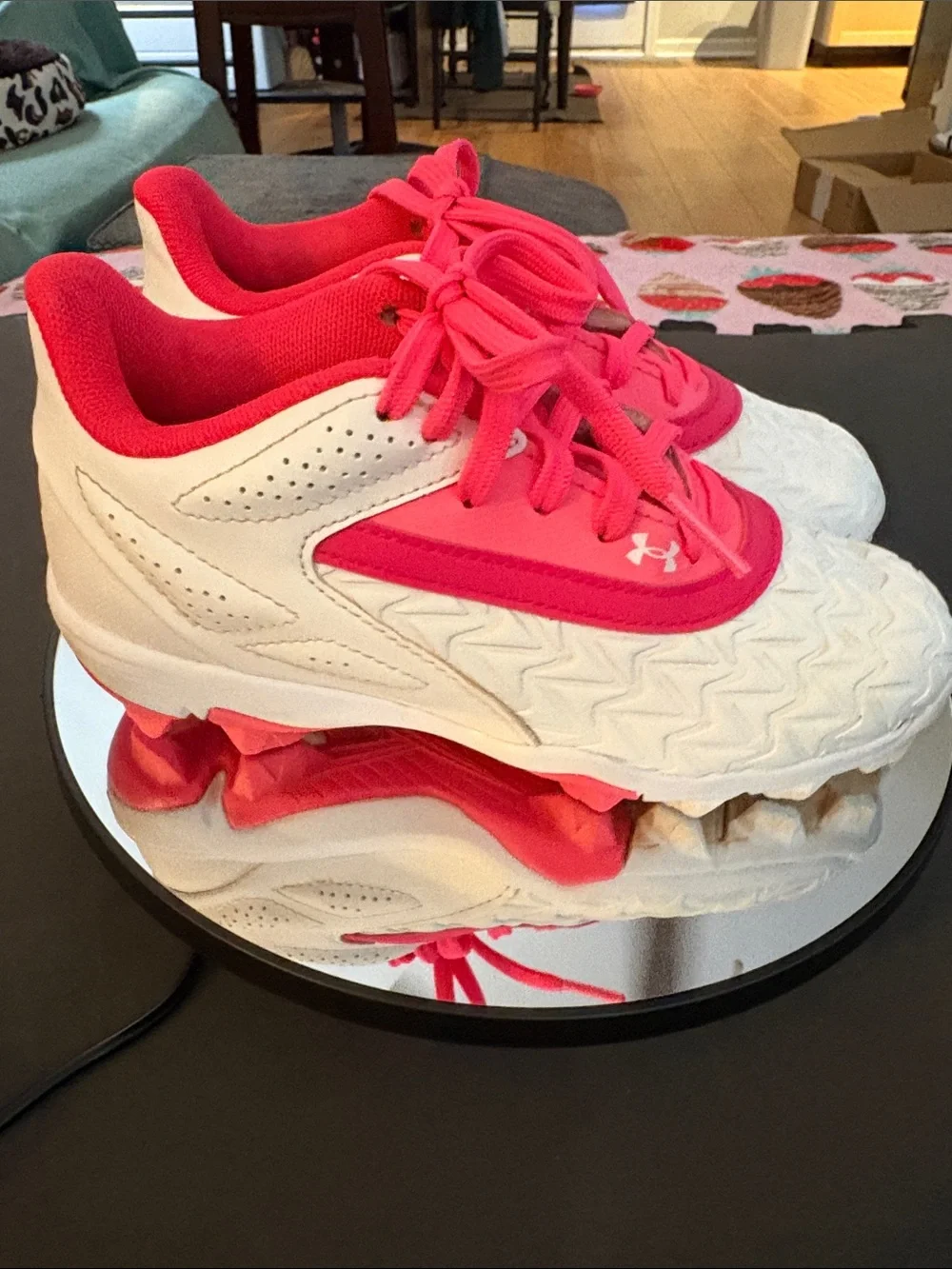 Under Armour Kids White and Hot Pink Athletic Sneakers